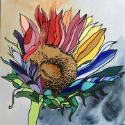 Summer Lydick - Rainbow Sunflower On Periwinkle